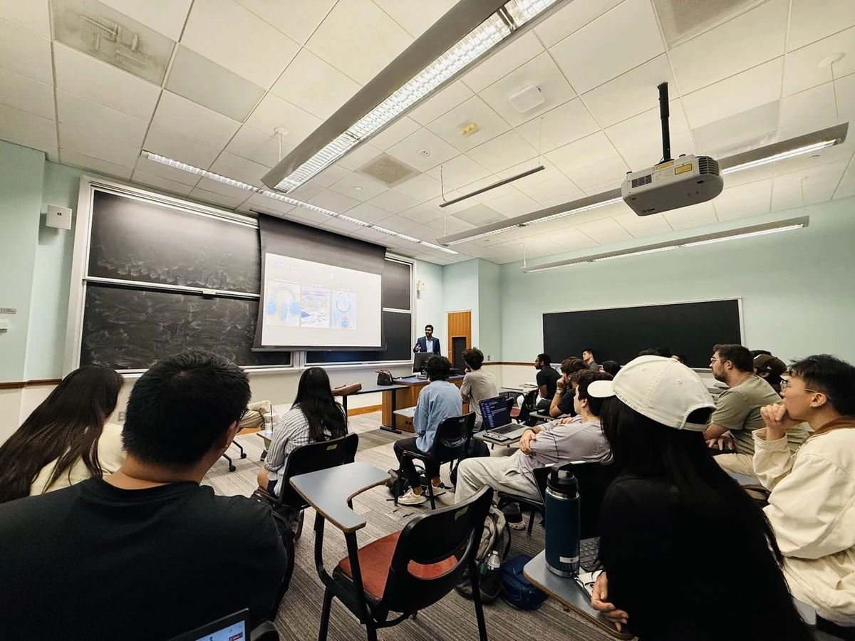 Vamsi Reddy lecturing to students at Johns Hopkins University